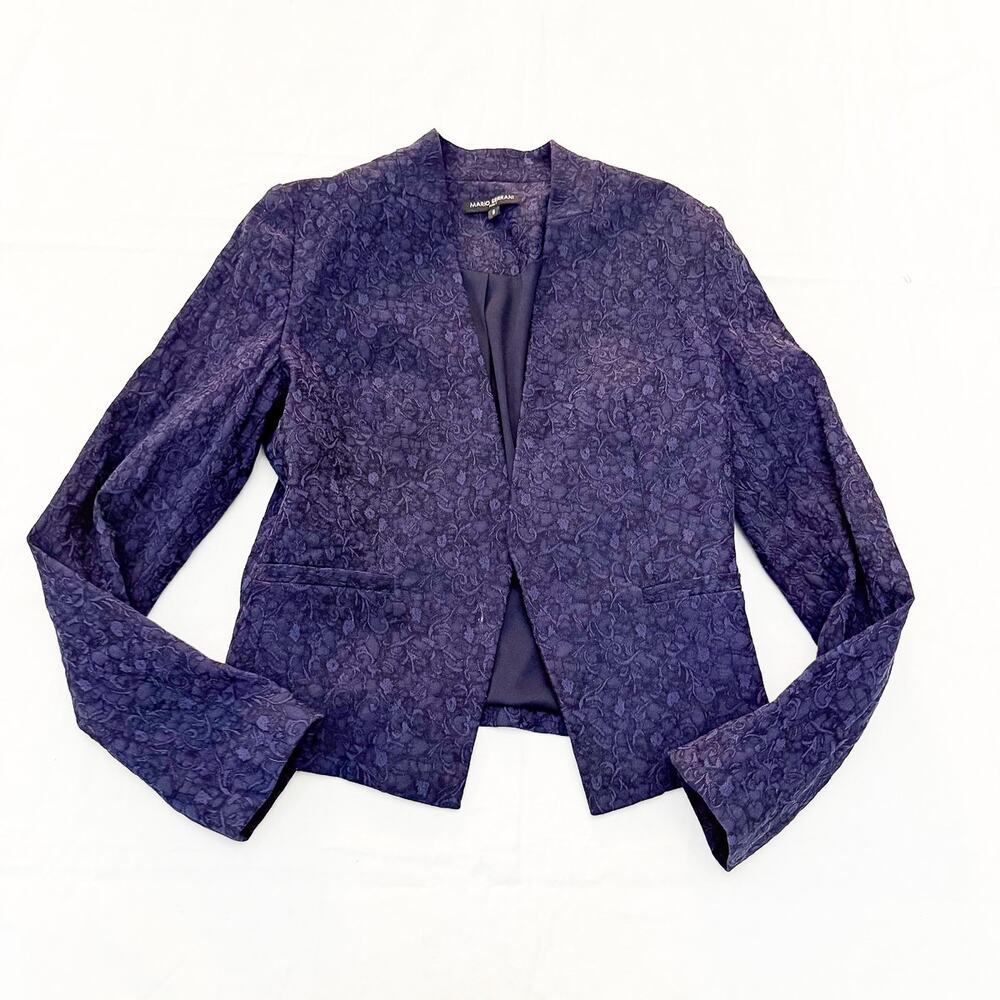 Mario Serrani Italy Blue Flower Embossed Long Sleeve Blazer Jacket Size 6